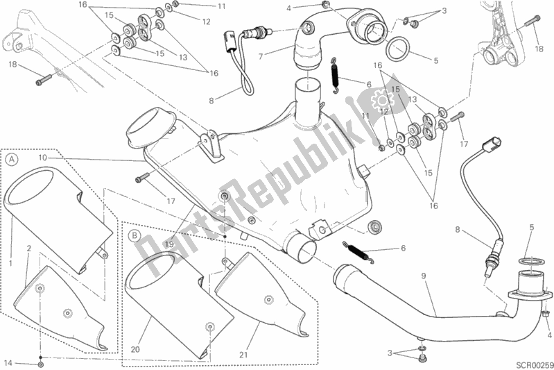All parts for the Exhaust System of the Ducati Scrambler Sixty2 Thailand USA 400 2017